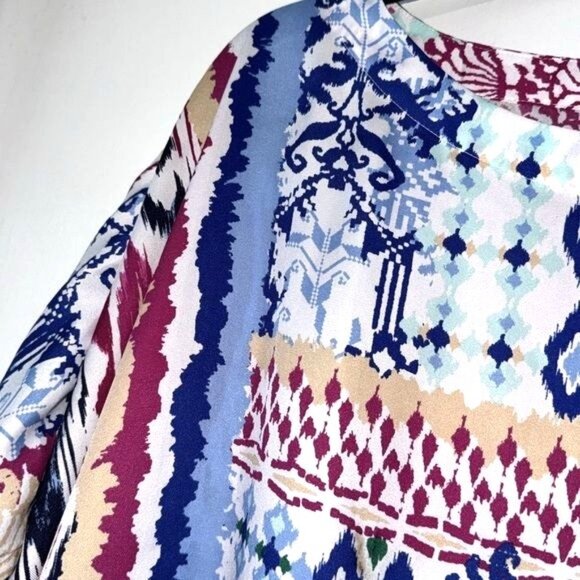 Chicos Multicolor Boho-Print Poncho Blouse With Kimono Sleeves S/M - Picture 6 of 9